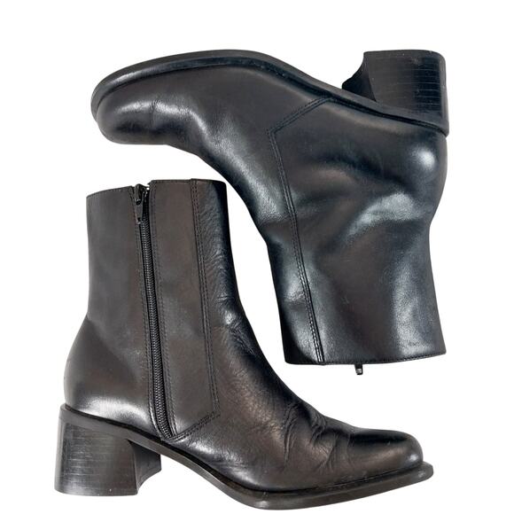 DANELLE! CENTRAL BLACK GENUINE LEATHER BIKER/MOTO CHUNKY HEEL ZIP BOOTS! SZ 6.5M - Picture 6 of 11